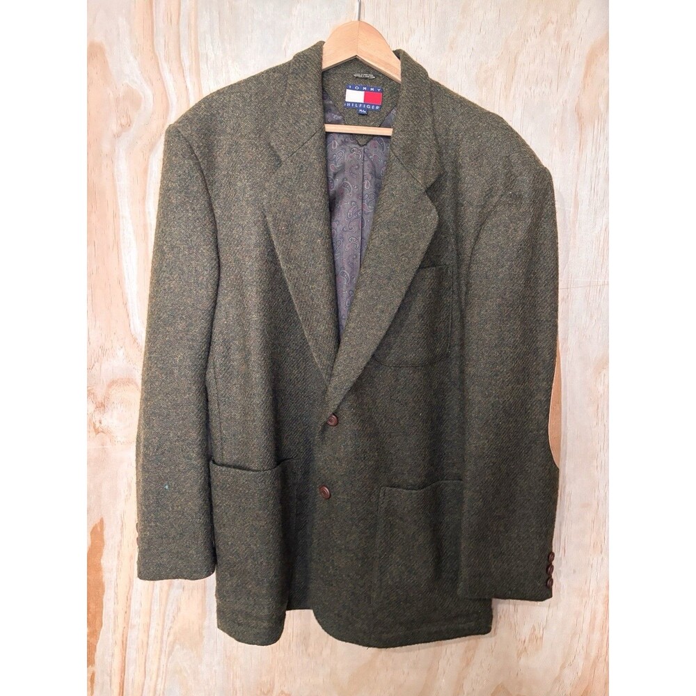Vintage Tommy Hilfiger Blazer Mens S44 Wool Sports Jacket Elbow Patch Med
